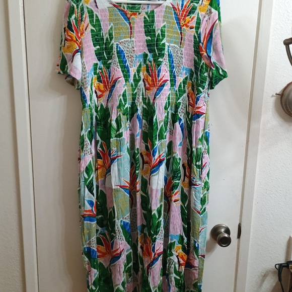 Natioal Dresses & Skirts - Green and Pink Tropical Print Sundress Maxi